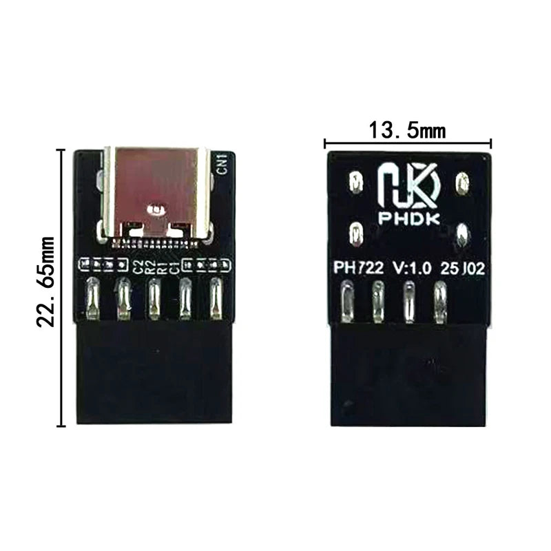 USB 2.0 9/10Pin Internal Motherboard Connector Header to USB-C Adapter Riser Card USB2.0 9Pin to Type C Converter for Desktop PC