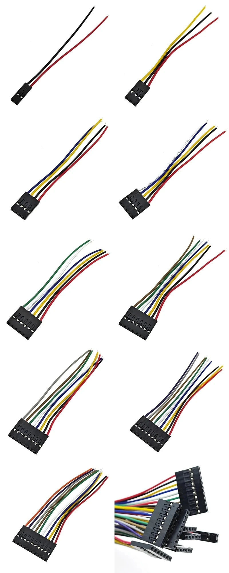 10PCS 2.54mm Dupont Line 2/3/4/5/6/7/8/9/10Pin Female Connector with Wire 10cm 20cm 30cm Single/Double Head Jumper Cable For PCB