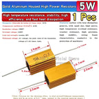 1pcs Gold Aluminum Housed High Power Resistors RX24-5W 0.1R 1R 2 3 4 5 6 8 10 20 47 100 150 200 300 470 Ohm 1K Ohm 10K 100K Ohms