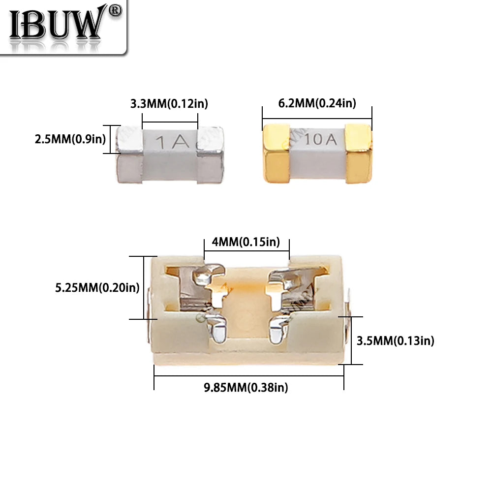 10PCS 5A 6.3A 10A 12A 0.5A 0.75A 3A 4A 1808 SMD Fuse Fast Acting Surface Mount Fuses 500MA 750MA for PCB Circuit Protection 15A