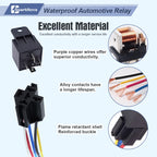 12V 40A 5 Pin Waterproof Automotive Relay with Socket Wire Harness for Car Truck Boat Marine ATV