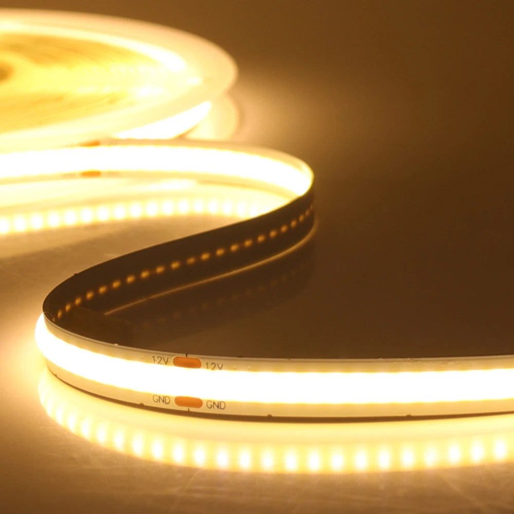 DC 12V 24V COB Strip 320Leds/M High Density RA90 White Pink Yellow Ice Blue Red Green Flexible Ribbon Rope LED Light