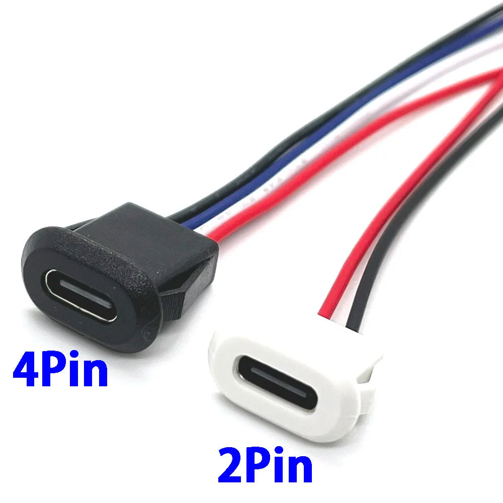 1pcs 4Pin USB C Connector Type-C Waterproof with PH 2.0 Nut Locking Plate Female TPC High Current Fast Charging Jack with CC Pin