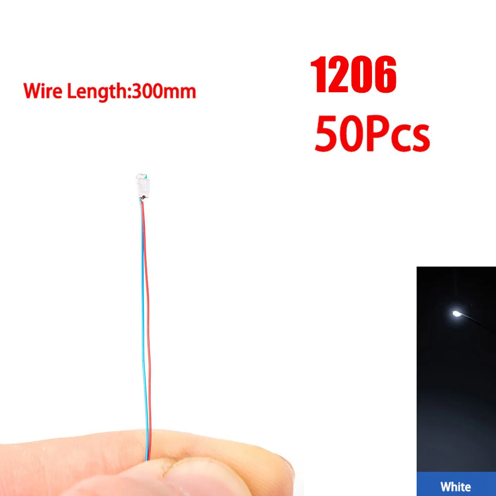 50pcs/Set 0805 1206 SMD Lamp Wired Micro Led Pre-Soldered Micro Litz Wired Chip 3V Railway Model Scenes Light DIY Leads Wires 30