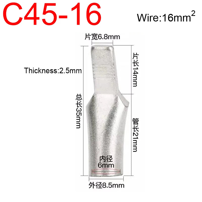 C45 4/6/10/16/25/35/50/70/95mm2 Cable Wire Copper Circuit Breaker Lug Insert Needle Pin Plug Cord End Connector Crimp Terminal