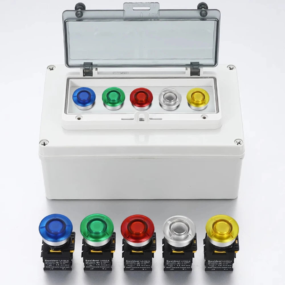 30mm Mushroom Button Switch with Light Waterproof Momentary Reset Self Locking Power Push Button Switch 12V 24V 220V 1NO 1NC Red