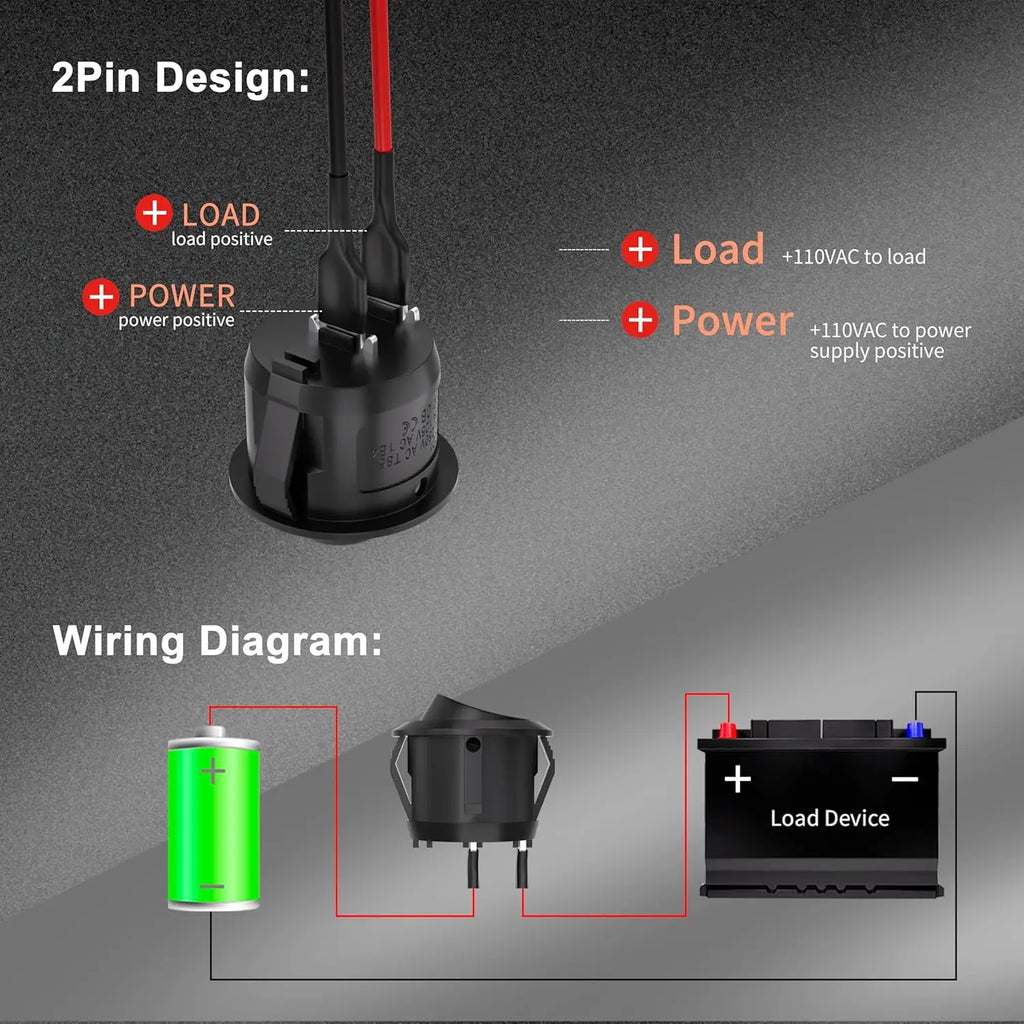 5/10pcs Mini Round Rocker Switch 15mm Spst Open/Off 12V Dc Power Supply Easy to Install Durable Nylon and Terminal