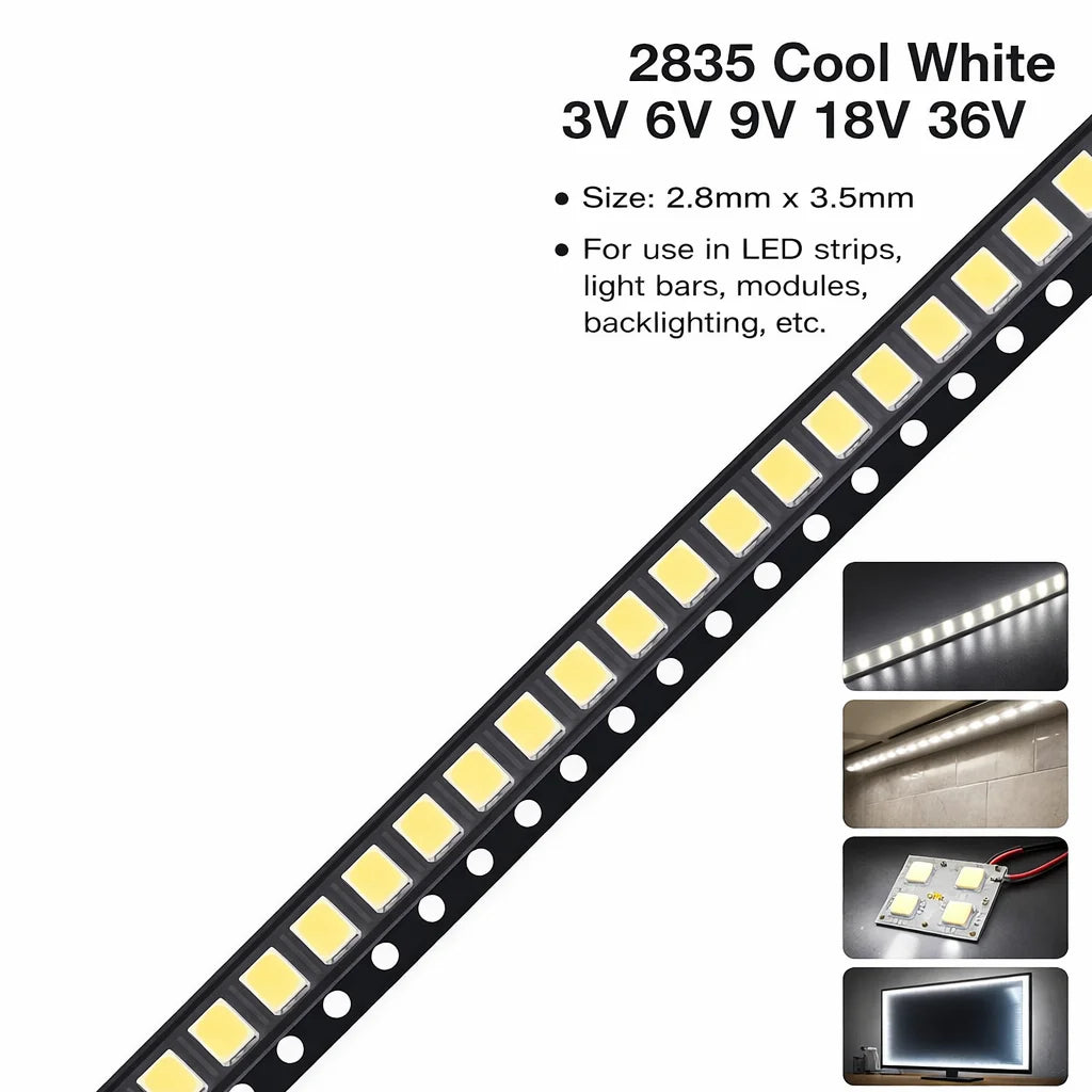 SAMIROB 100pcs High Brightness SMD LED 3V 6V 9V 18V 36V 2835 1W 0.5W 0.2W White 150MA/100MA/30MA/60MA/80MA 6000-6500K