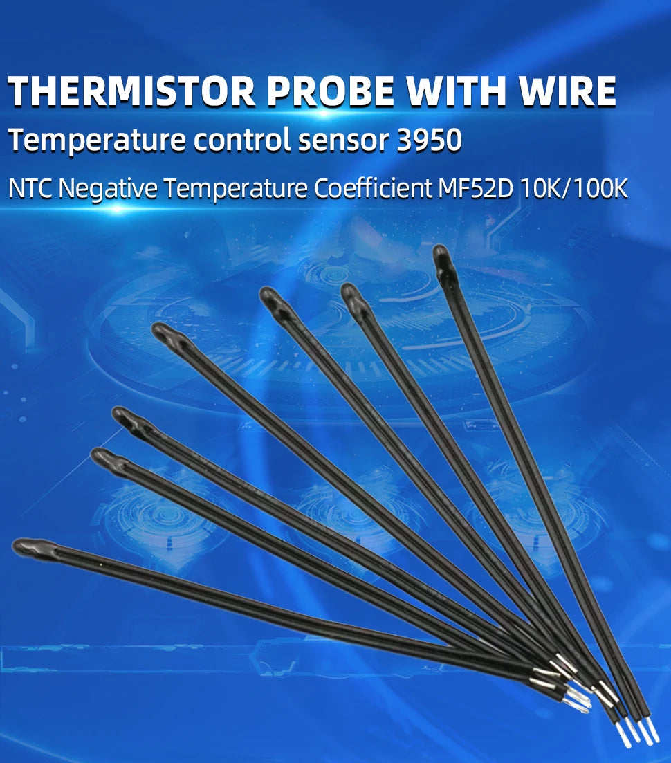 10PCS Thermistor NTC Negative Temperature Coefficient MF52D 10K/100K Probe with Wire Temperature Sensor 3950