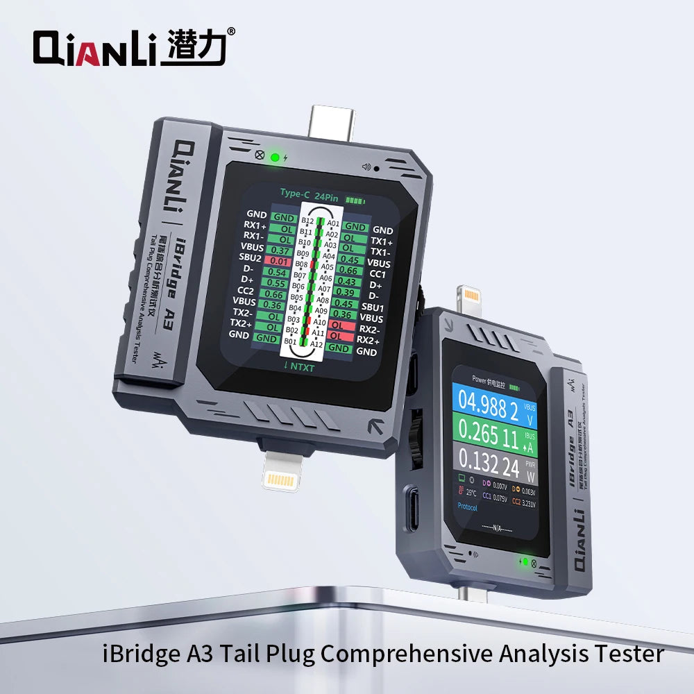 QianLi iBridge A3 Lightning Type-C Tail Plug Comprehensive Analysis Tester for iPhone Phone Charging Port Fault Detection Repair