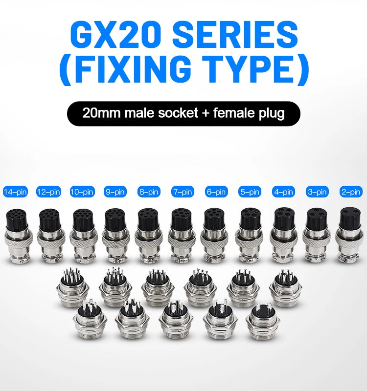 5/10Set GX12 GX16 GX20 Aviation Connector 2 3 4 5 6 7 8 9 10 12 14 15 Pin Docking Fixing Circular Metal Male Female Plug Socket