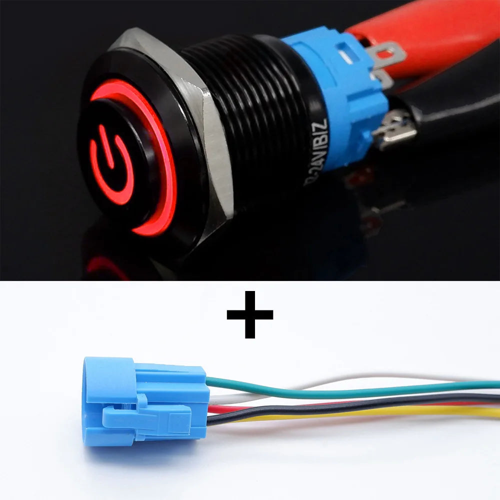 16mm 19mm 22mm Black On Off Metal Button Switch Car Power Start Stop Led Light Waterproof Reset Latching With Socket 5V 12V 220V