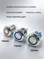 16/19/22MM Push Button Switch Screw Terminal Self-locking Latching Momentary Metal Black 12/24/220V Waterproof Power Start Stop