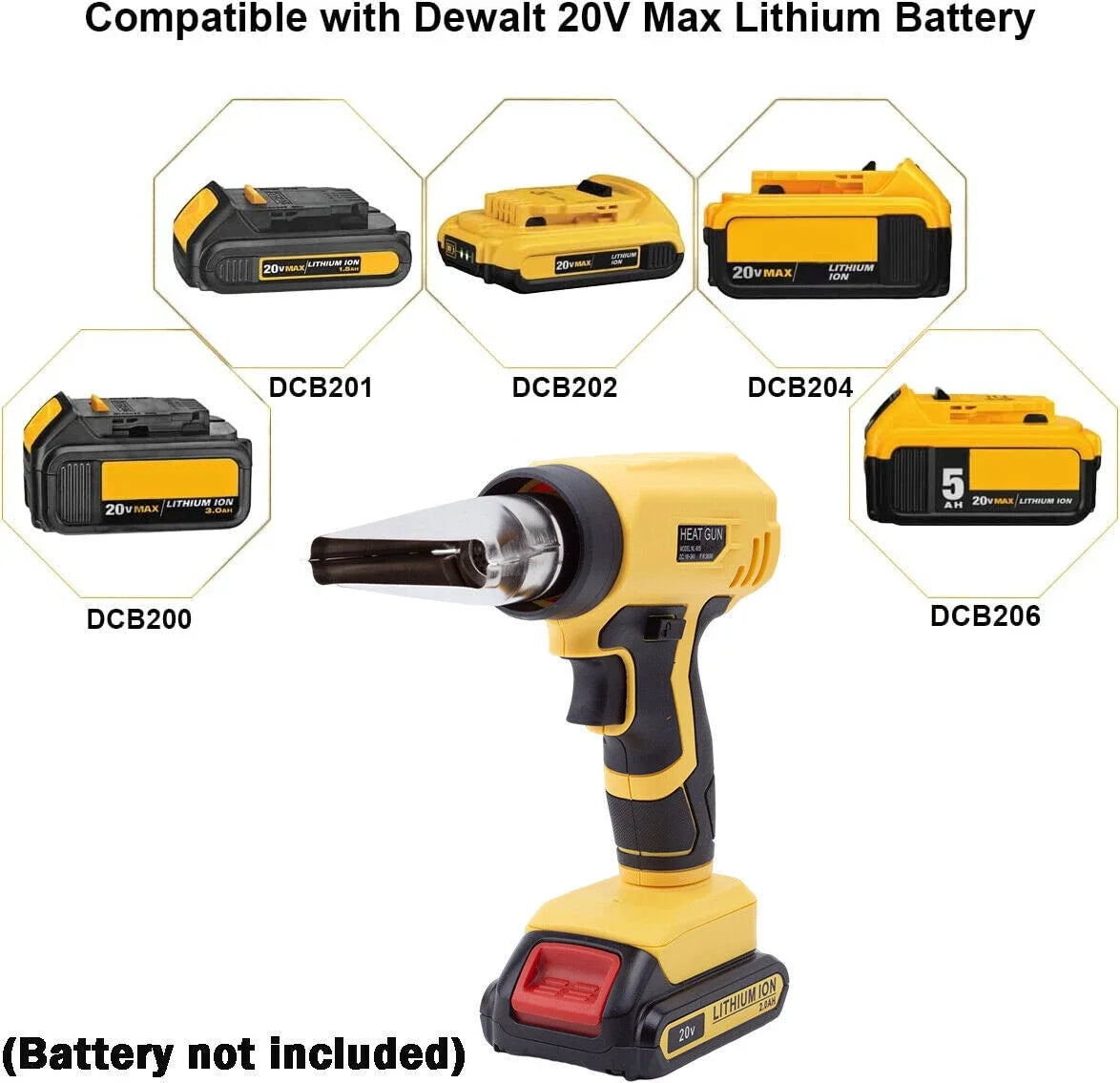 360W Portable Cordless Heat Gun Hot Air Gun With 4 Nozzle For Dewalt 20V Max Li-ion Battery Heating Equipment Power Tools