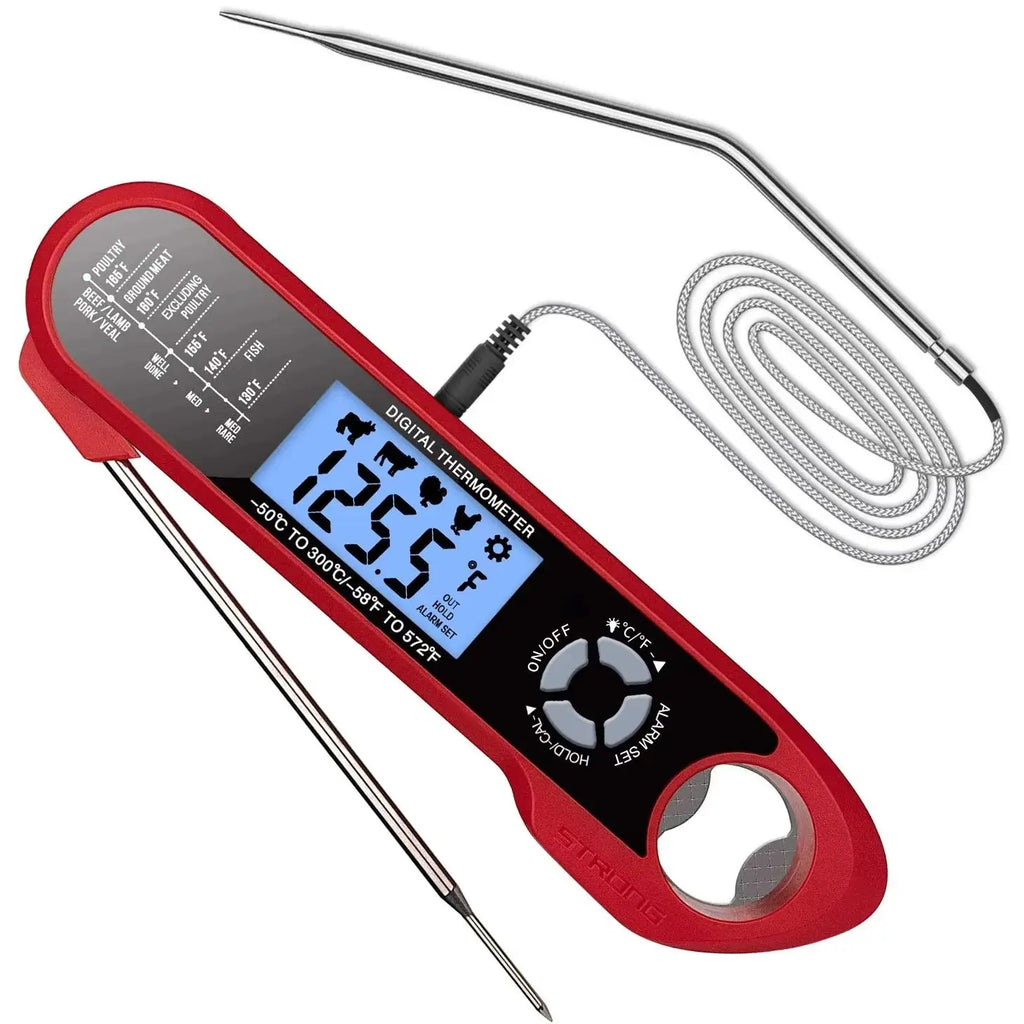 Digital Double Probe Food Thermometer with Backlight & Magnet, Calibratable Food Cooking Thermometer for Oven BBQ Grill Kitchen