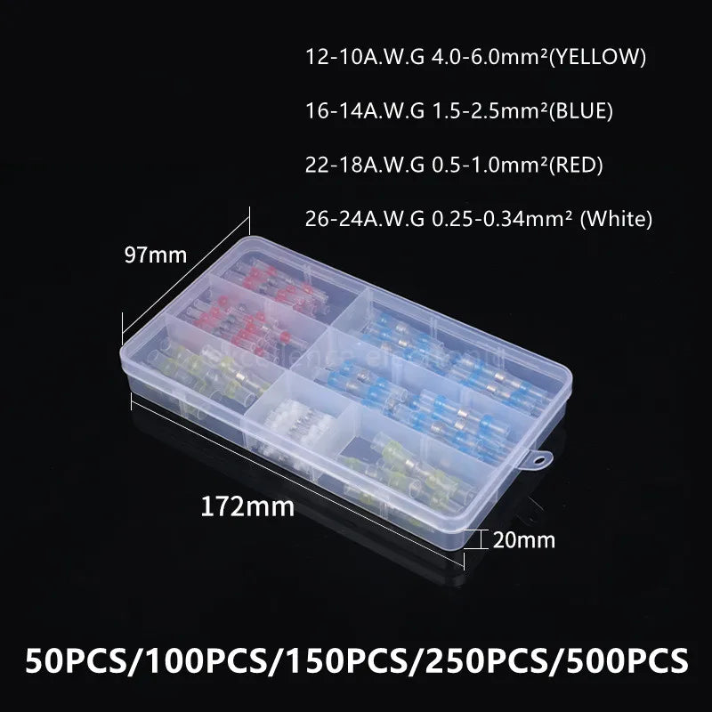 Waterproof Solder Seal Wire Connectors Kit, Heat Shrink Butt Connectors with Insulated Ring for Auto Boat Truck Wiring