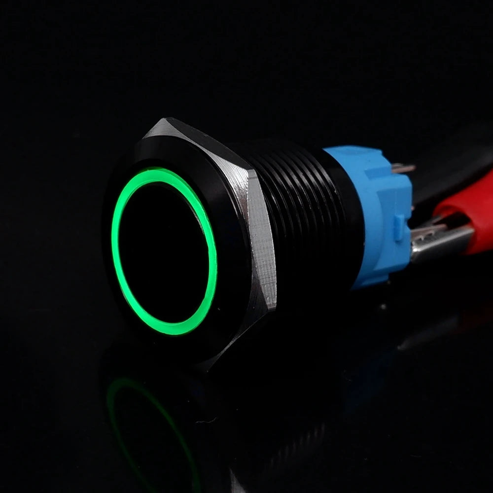 Black Latching Push Button Switch 16/19/22mm with Led Light Waterproof Illuminated  ON OFF Metal Momentary 5V 12V 220V Red Blue