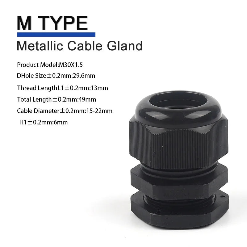 IP68 Waterproof Cable Gland Black Plastic Seal Joint Nylon M12/M16/M18/M20/M22/M25/M27/M30 White Waterproof Cable Connector