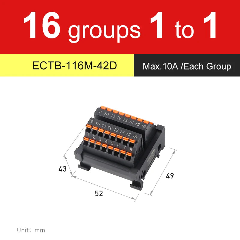 ENMG Spring Terminals Save Wiring Split Terminal Block ECTB 10A Power Splitter PLC Terminal Block One to One 10~64