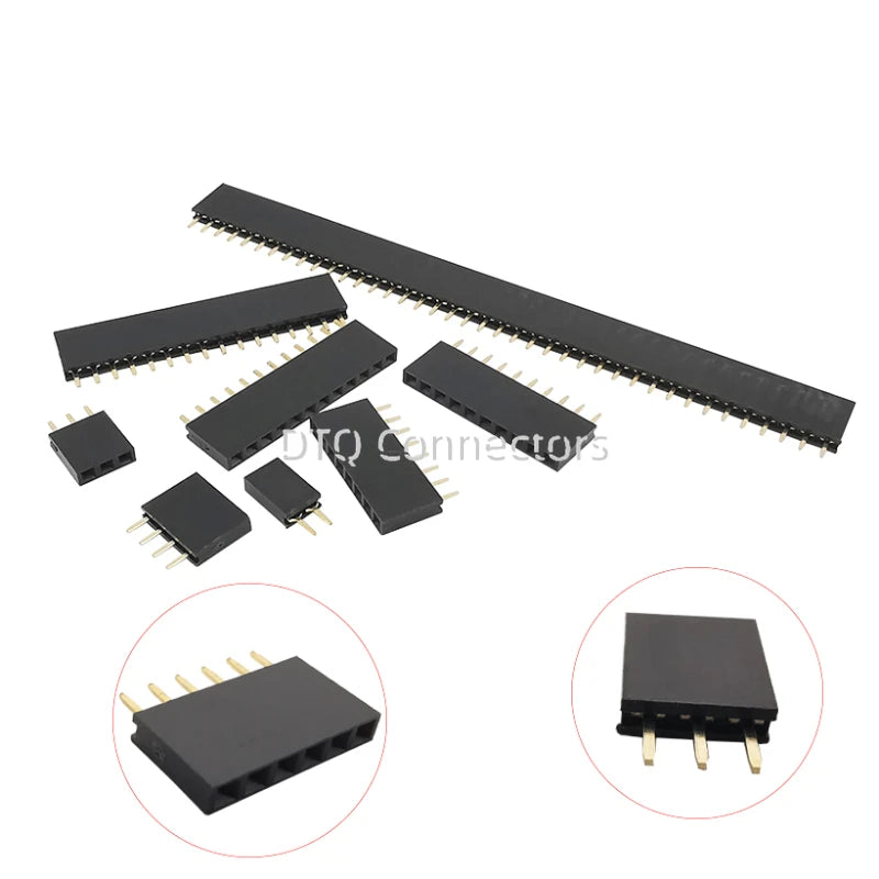 10Pcs2.54mm Pitch Single Row Female Pin Header Socket 2~40P PCB Board Connector Strip Gold Plated Pinheader Terminal for Arduino