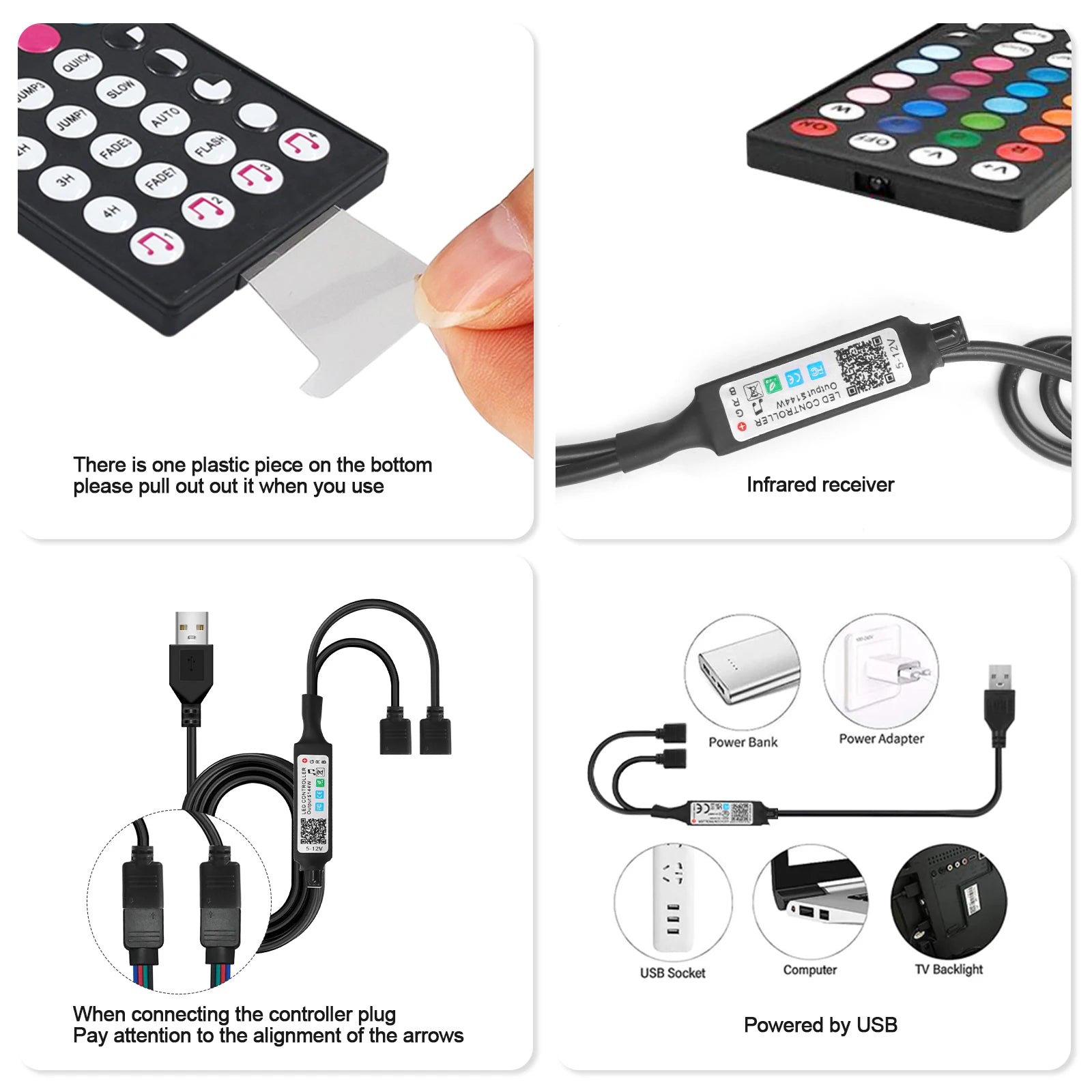 Smart 2IN1 USB LED Strip Lights RGB 5050 Remote Control Kit Flexible Ribbon LED Diode Tape Self-adhesive for TV Backlight