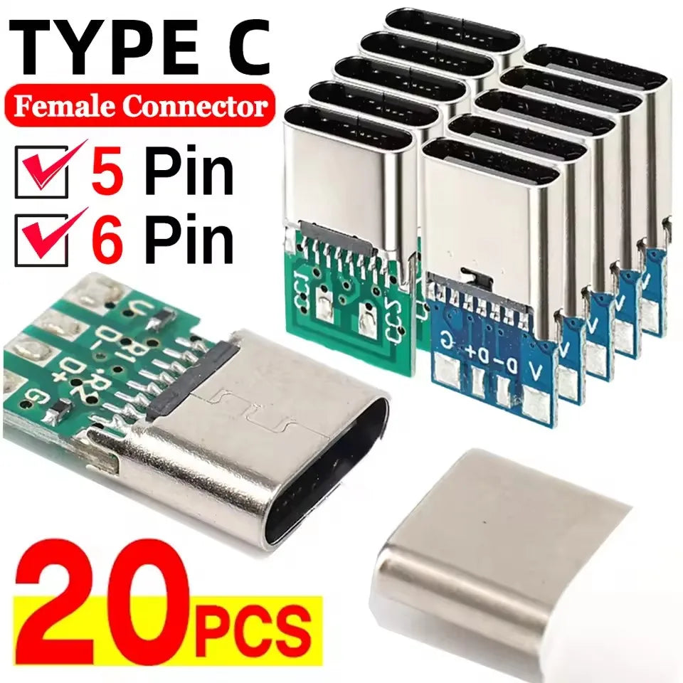 20-1pcs 5/6Pin Type C Female Connectors Usb Electric Terminals Welding DIY Data Cable Support PCB Board Jack Equipment Repair