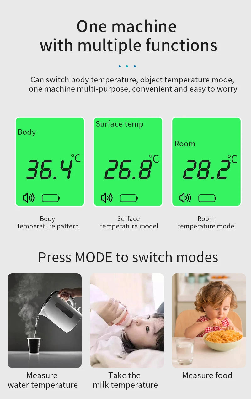 Multifunction Thermometer Three-color Backlit Display Forehead Thermometer Digital Display Infrared Alarm Human Body Thermometer