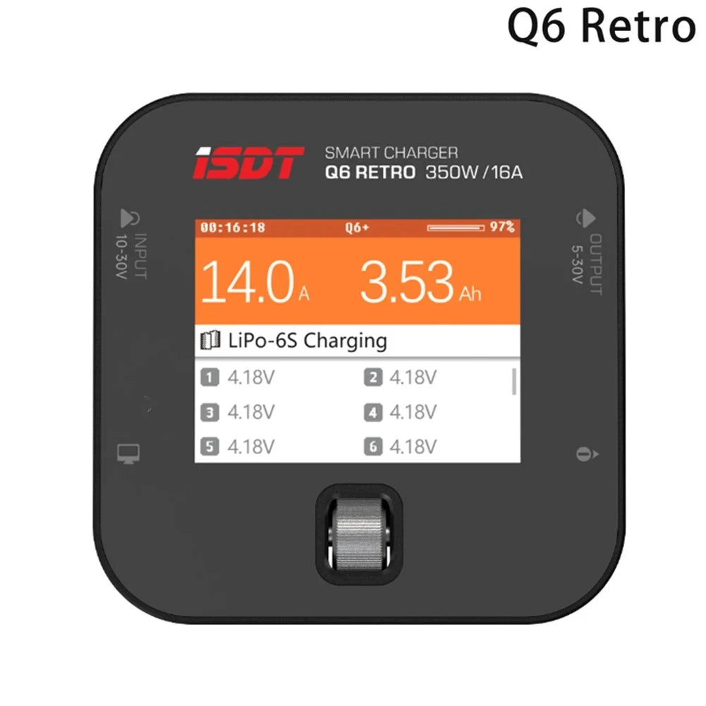 ISDT Q6 Retro 350W 16A DC Lipo Battery Balance Charger Discharger for 2-6S Digital Battery Li-Po Li-Hv Li-Ion Li-Fe NiMH Ni-Cd