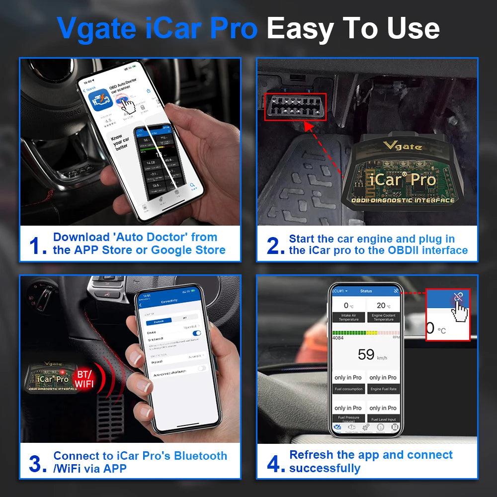 Vgate ICar Pro ELM327 V2.3 OBD 2 Car Diagnostic Tool WIFI Bluetooth 4.0 for IOS/Android BT3.0 Auto Scanner OBD2 Code Reader