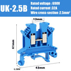 UK2.5B DIN Rail Terminal Block, 2.5mm² Screw Connection Wire Connector for Electrical Panel Wiring 20/50/100PCS