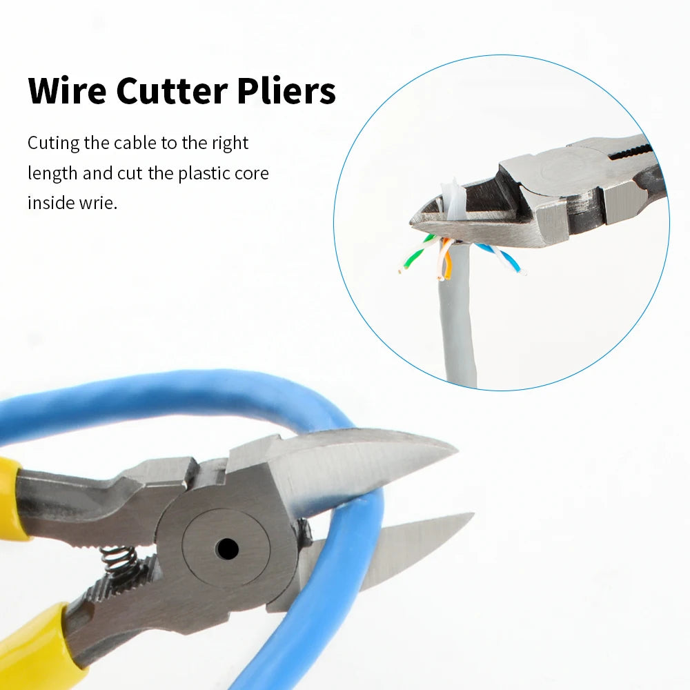 Pass Through RJ45 Cat6 Crimping Tool, 8P8C Crimper for CAT6A/CAT6/CAT5E (STP/UTP)， 3-in-1 Crimp/Cut/Strip