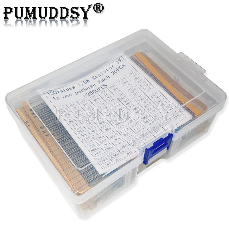 2600Pcs 130Values 1/6W＝1/8W 0.125W 1% Metal Film Resistors Assorted Pack Kit Set Lot Resistors Assortment Kits Fixed Capacitors