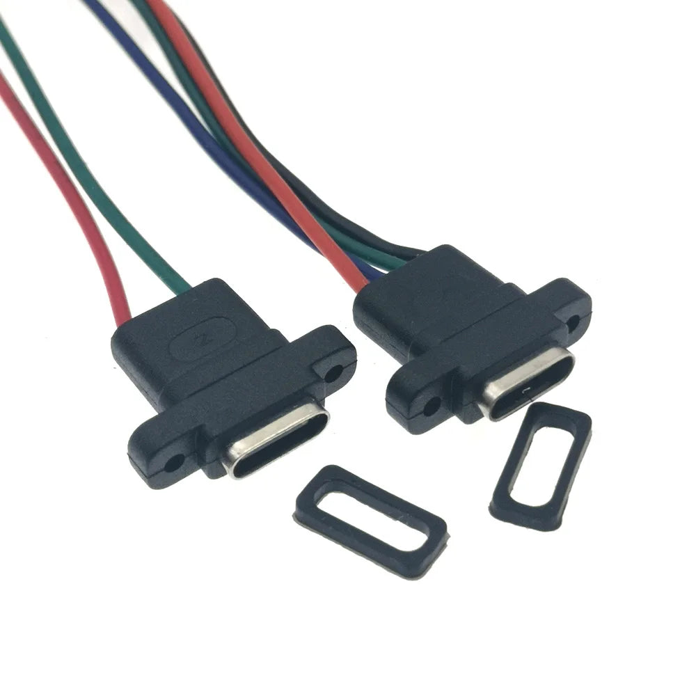 5pcs Type-C USB 3.1 Connector 2Pin 4Pin 6Pin Welding Wire Female Socket Rubber Ring High Current Fast Charging Port
