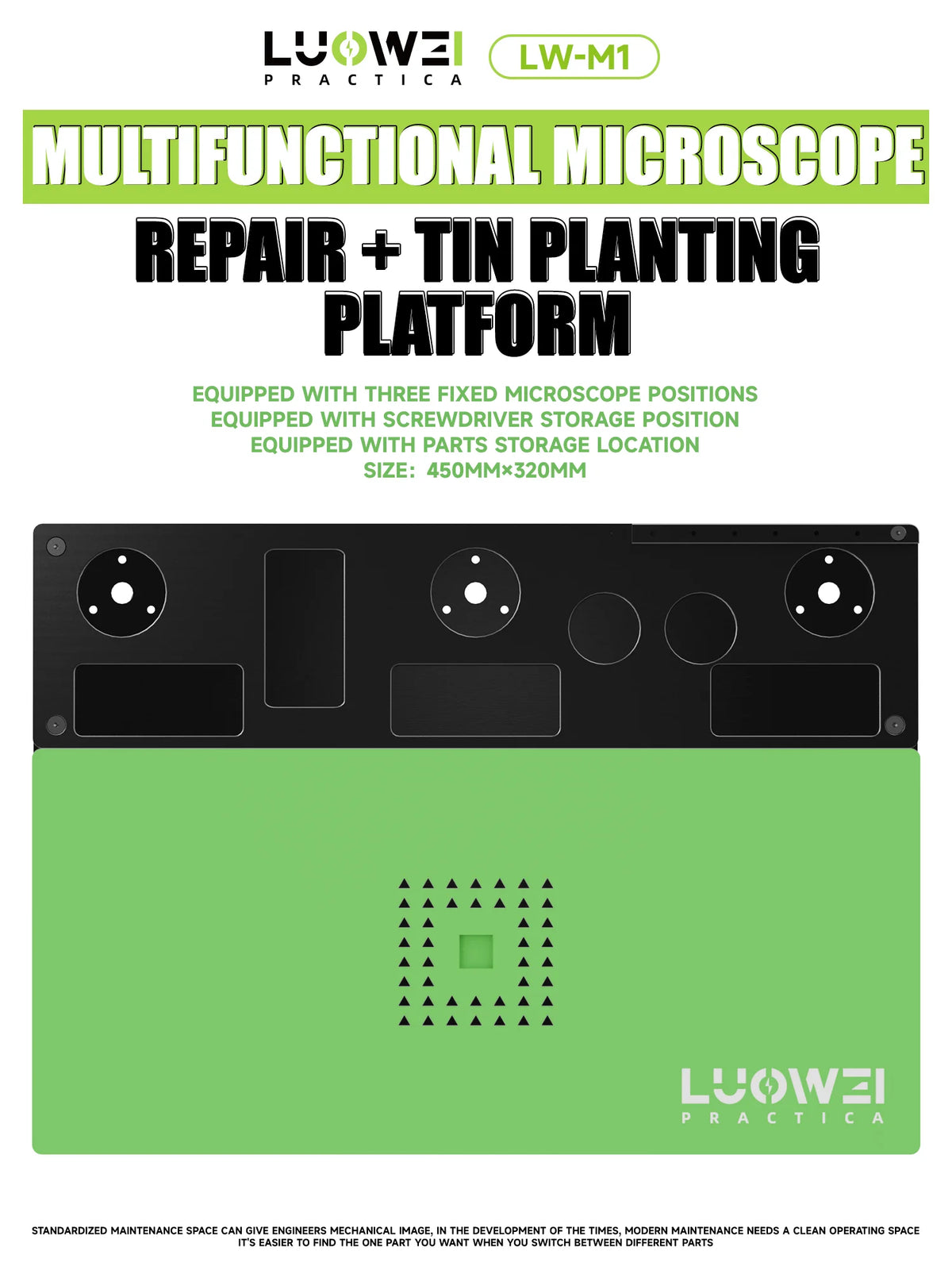 LUOWEI LW-M1 Multifunctional Microscope Repair Tin Planting Platform Insulation Heat-Resistant BGA Soldering Mat Work Pad