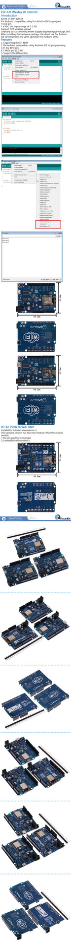ESP-12E WeMos D1 R2 UNO R3 CH340 CH340G WiFi Development Board Based ESP8266 Shield Smart Electronic For Arduino Compatible IDE