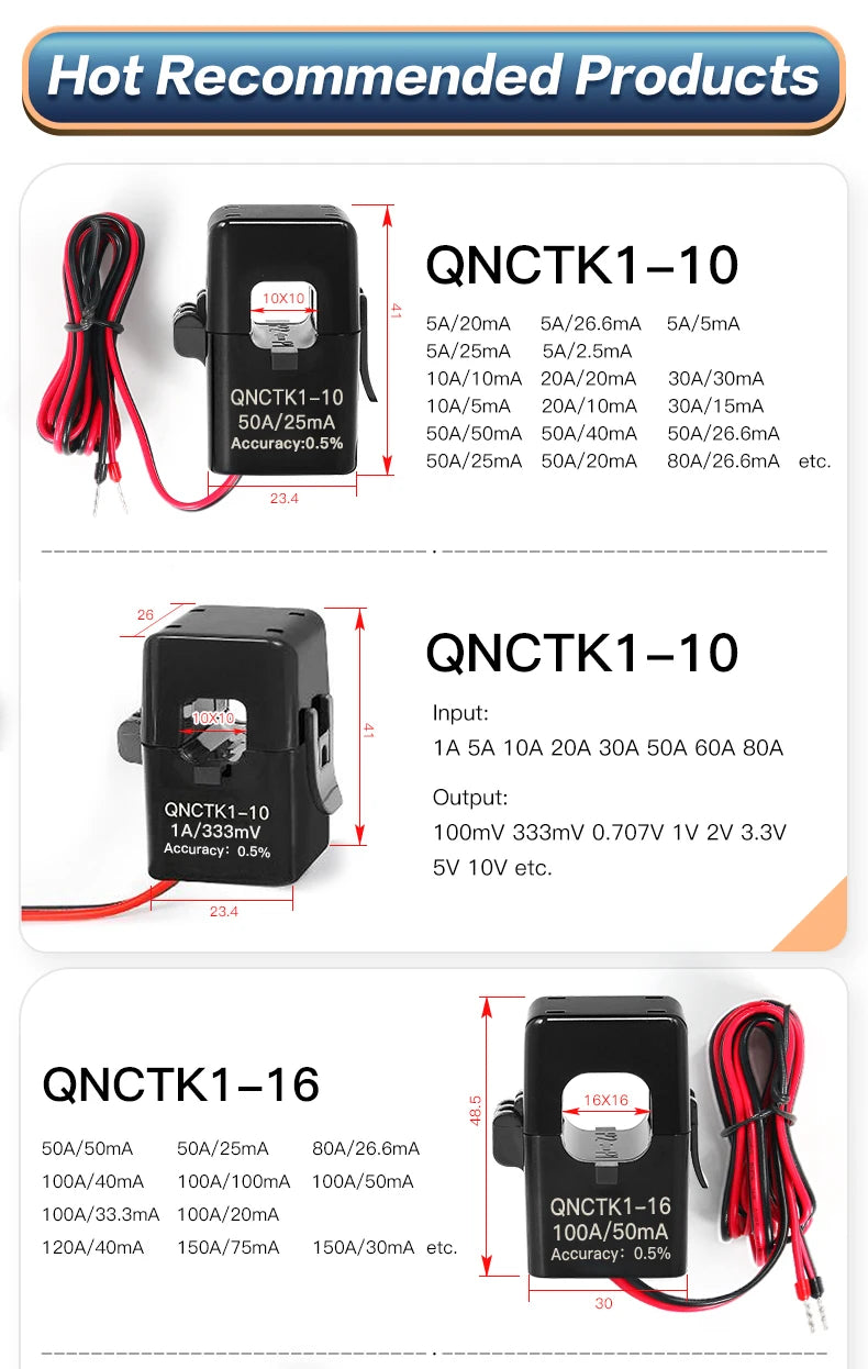 Current Transformer CT QNCT16L 10A 10mA 20A 20mA 30A 30mA 50A 50mA 2000:1 10A 5mA 20A 10mA 100A Micro Current Transducer Sensor