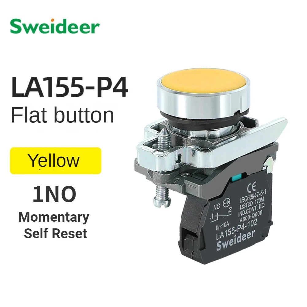 XB4 Button Switch Momentary Self Reset Flat High Head 22mm Power Push Button Switch with Light XB4-BA42 BA31 BA51 10A NC/NO Red