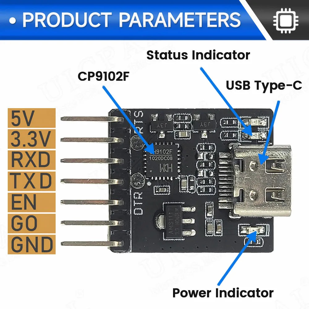 CH9102F CP2104 Downloader Module Chip Program Burning for ESP32 MINI 7Pin TYPE-C USB to UART RS232 RS485 Serial Port Download