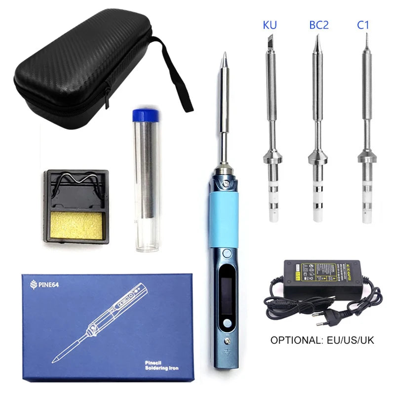 Pine64 Smart Mini Pinecil Soldering Iron With B2 BC2 KU C1 ILS I C4 D24 K Tips With DC power supply Storage Bag