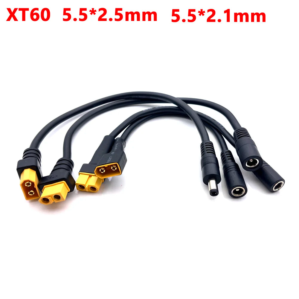1pcs 10A Ultra-soft XT60 Plug Male Female Connector to  DC 5525/DC5521 Power Cable for Fly Multirotor Field Repairs Apply