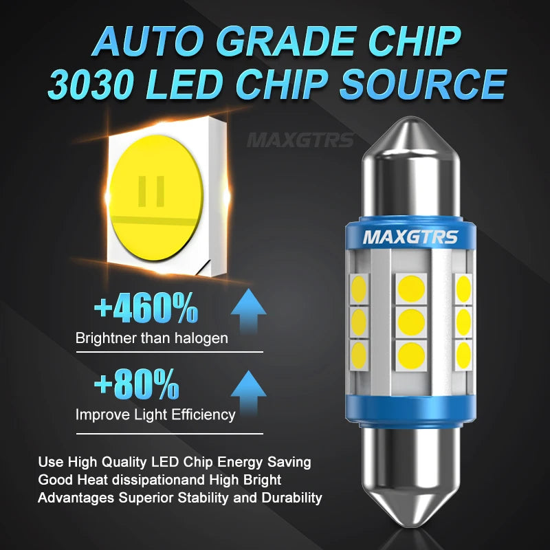 2x C5W LED Bulb CANBUS 12V Festoon 31mm 36mm 41mm C10W Car Interior Light License Plate Reading Lamp 3030 SMD 6000K White 12V