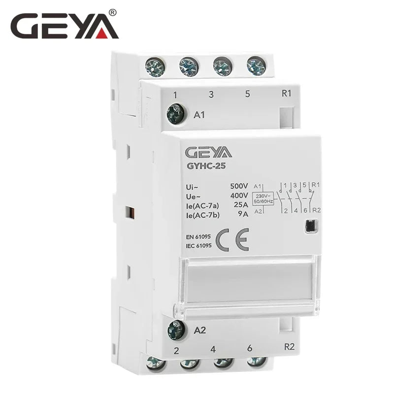 GEYA Din Rail Automatic Modular Household Contactor AC230V 4P 25A 4NO 2NO2NC 3NO1NC 50/60Hz