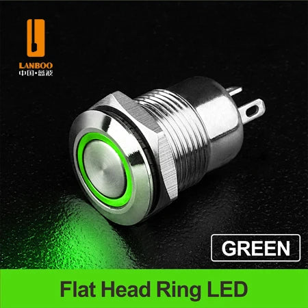 LANBOO 12mm Economy Mini Metal Push Button Switch 1NO Ring/Power Illumination Momentary or Latching