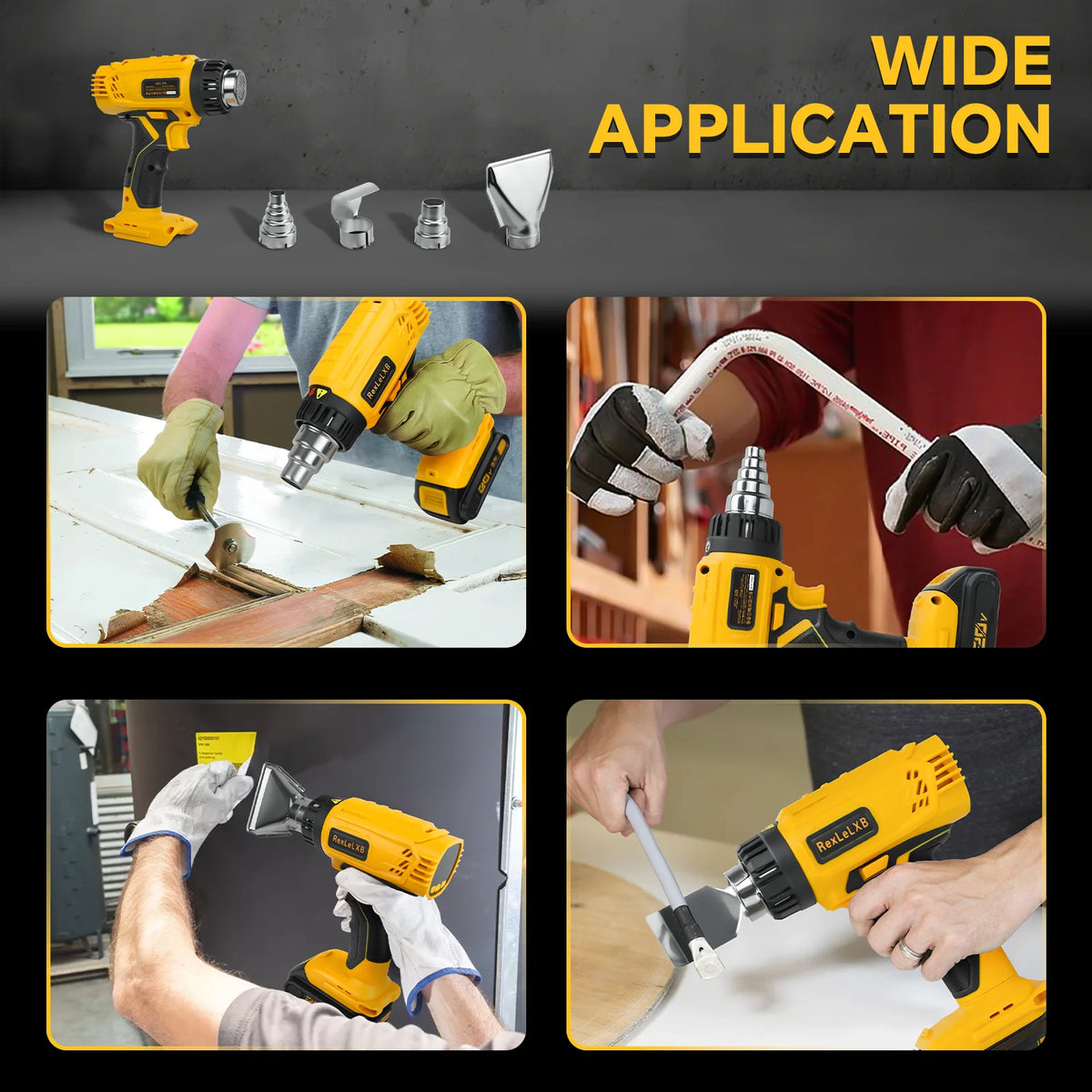 400W Cordless Heat Gun 50℃-550℃ Variable Temperature with LCD Digital Display Soldering Hot Air Gun for Dewalt 20V Battery Pin