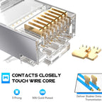 ZOERAX Shielded 50 Pcs RJ45 Cat6A Cat7 Pass Through connectors 3 Prong 8P8C 50U Gold Plated 2-Piece Pass-Thru Modular Data Plug