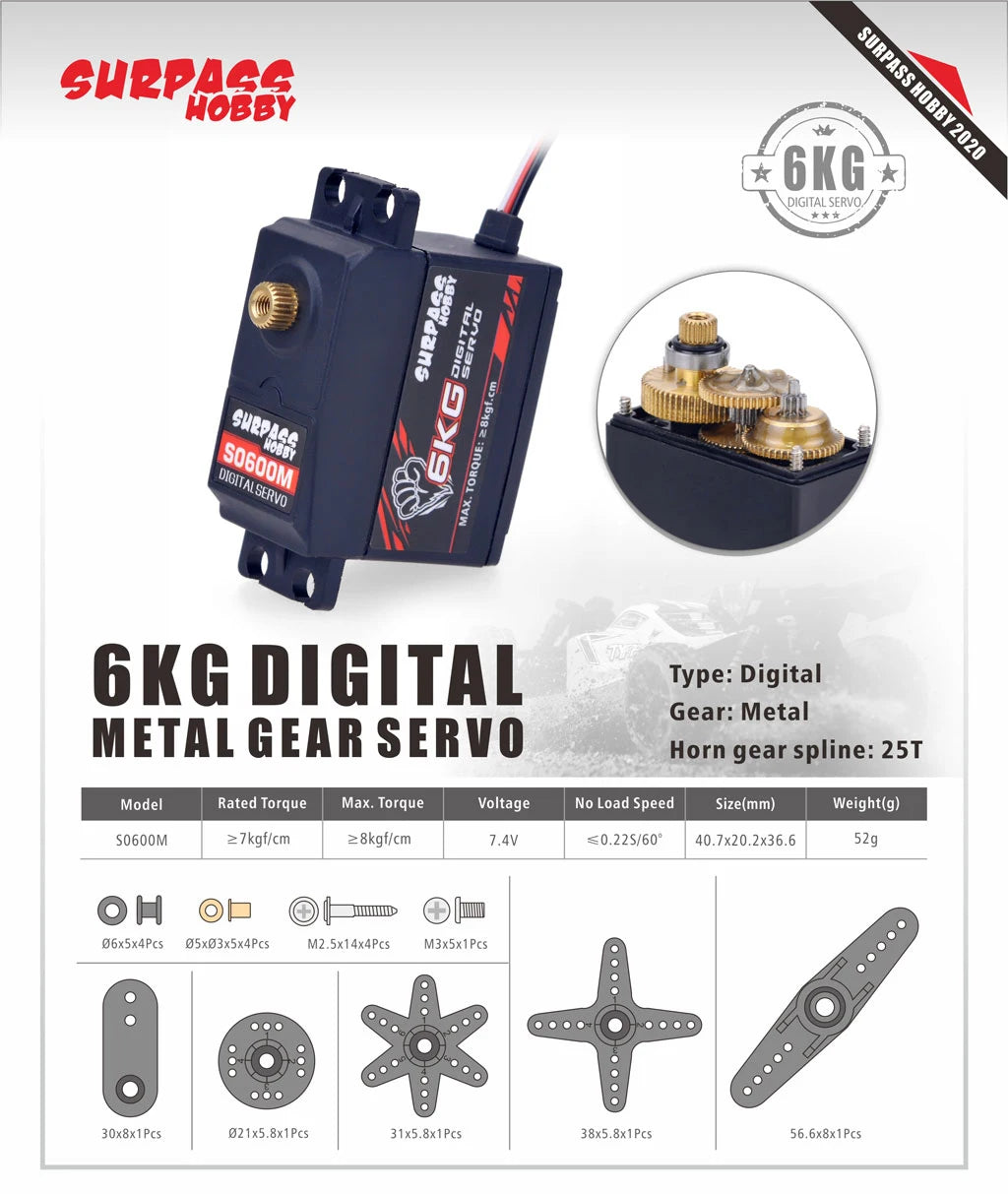 SURPASS HOBBY 9G 17G 25G 6KG 9KG 15KG 20KG Metal Gear Digital Motor RC Servo for Car Plane Robot Boat Model Wltoys Axial SCX24