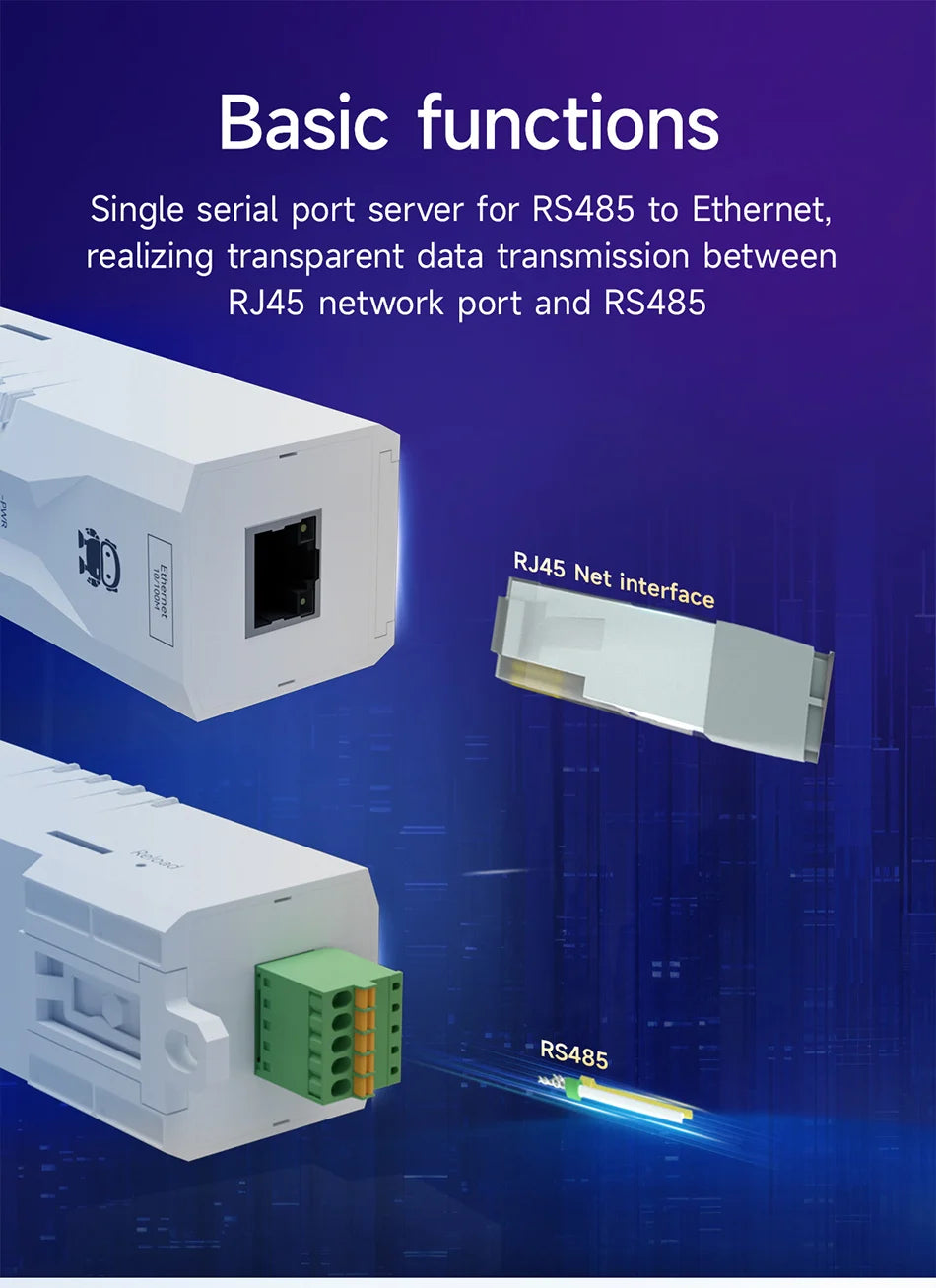RS485 to Ethernet Serial Server CDEBYTE NA111-M DC 8～28V RS485 RJ45 TCP/UDP MQTT Small Size Modbus Industrial Grade AT Command