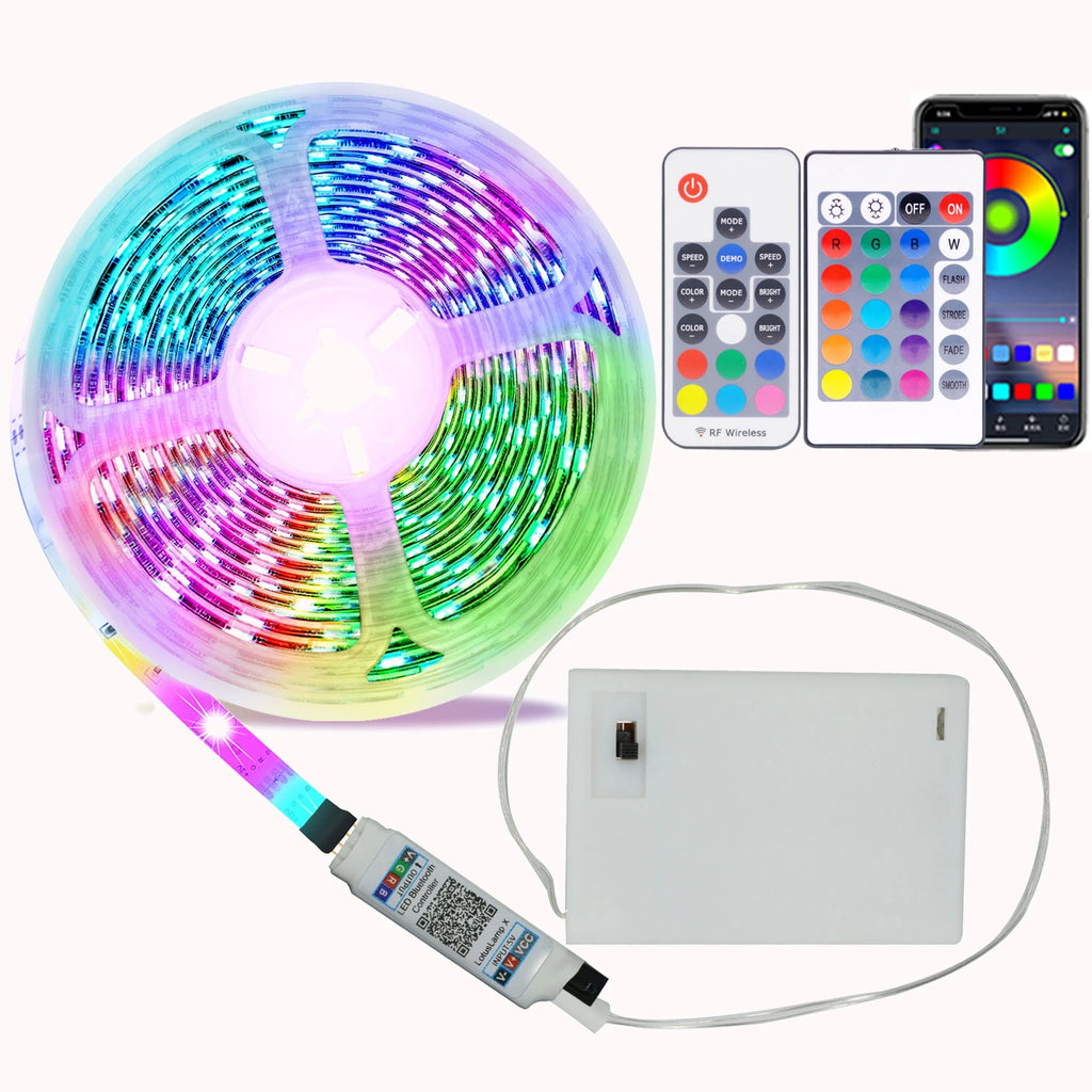 DC 5V 5050 RGB Strip LED Light Battery Powed Waterproof Ribbon Tape Stable Led Strips Indoor Outdoor Decoration Remote Control