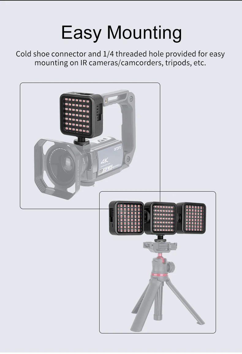 IR Infrared Fill Lights Photography Night Vision Ordro On-Camera Video Lamp 56pcs LED Beads for IR DSLR Digital Camcorder Camera