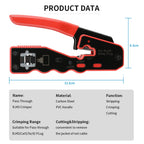 RJ45 Crimp Tool Pass Through Crimper Cutter for Cat6a Cat6 Cat5 8P8C Modular Connector Ethernet All-in-one Wire Tool